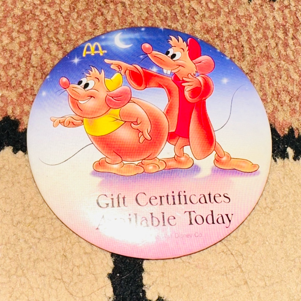 Vintage Disney Cinderella Promotional Mcdonalds Button Pin